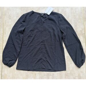 41 Hawthorn Scallop Neck Black Long Sleeve Blouse Office Workwear Classic XS NWT